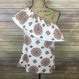 ❤New York & Company Women's One Shoulder Tank Top XL White Pink